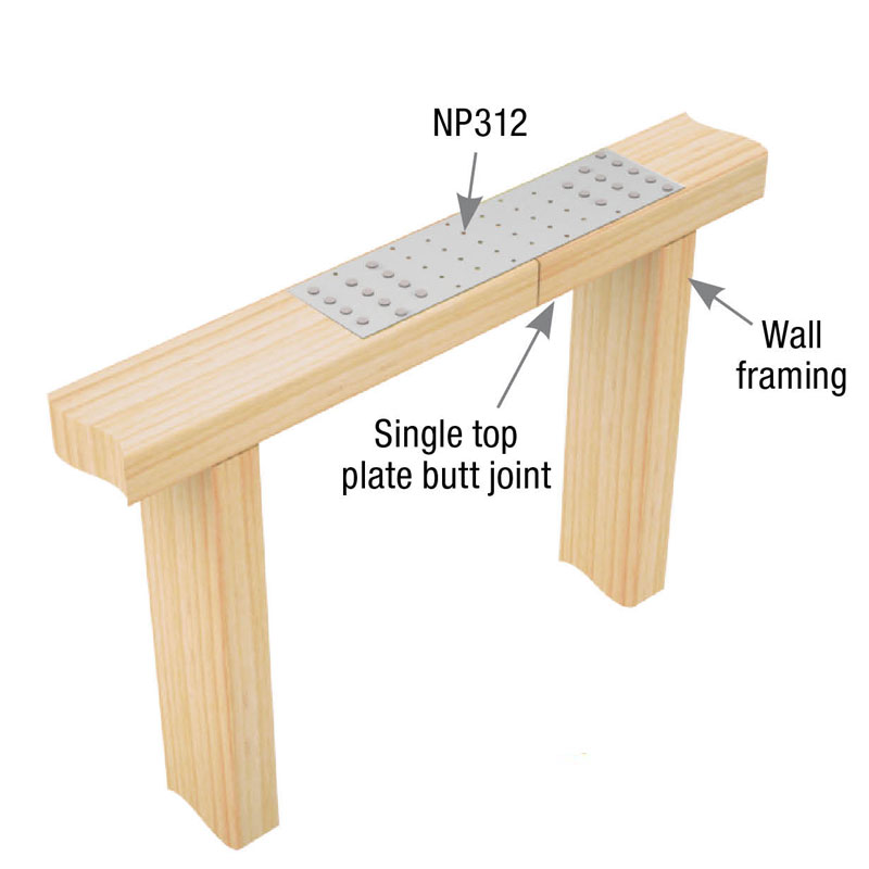 Typical NP312 IRC prescriptive top plate splice installation