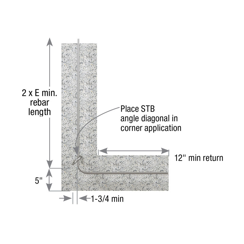 Plain view of corner of stem wall installation