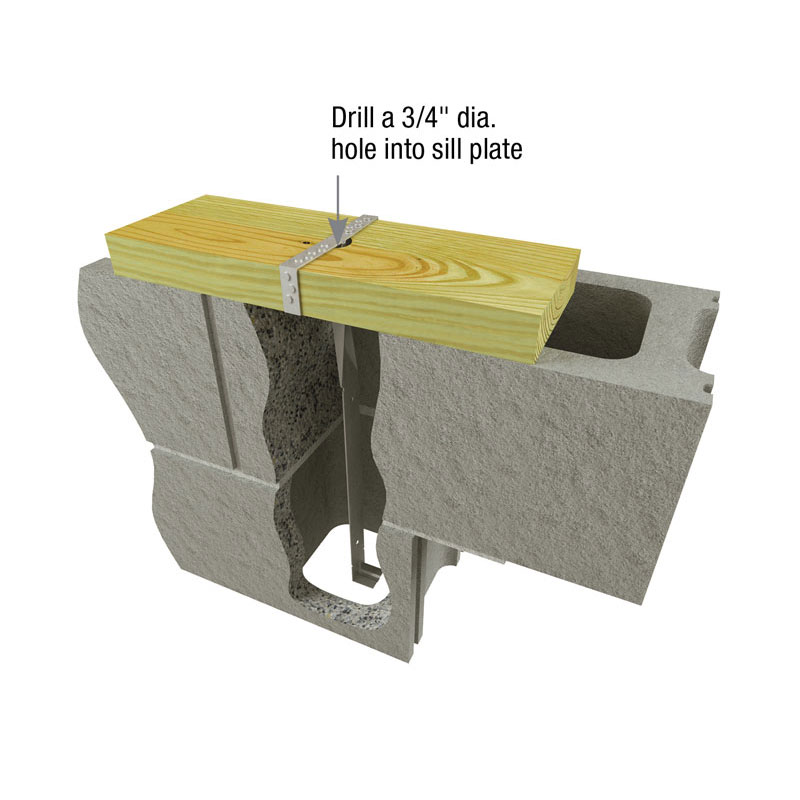 Alternate ST2-TZ installation with 3/4" center hole in mudsill